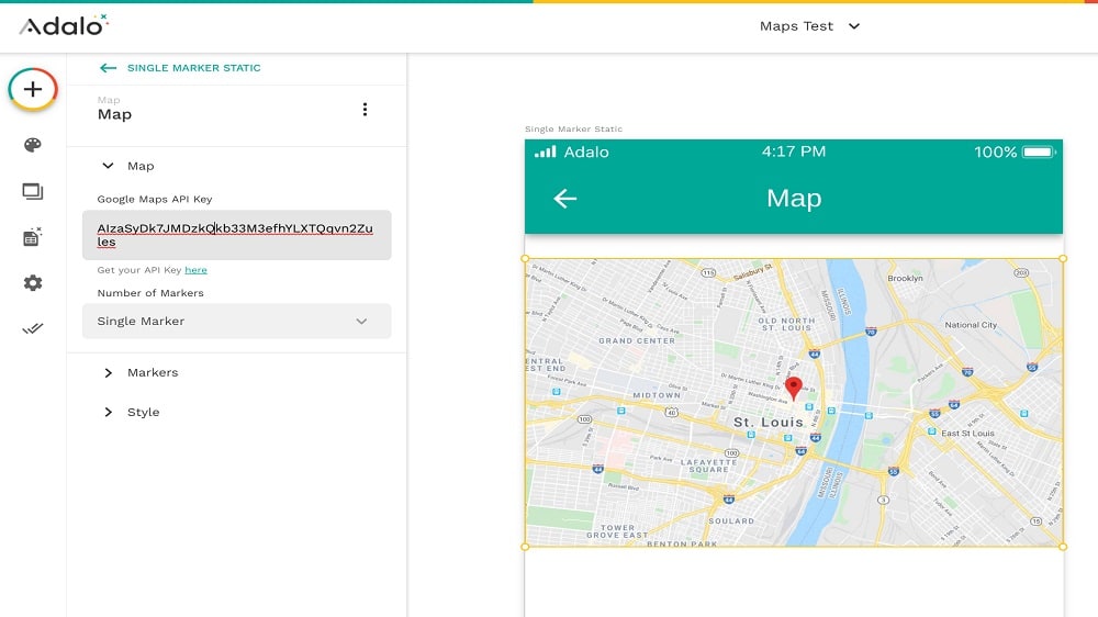 Adalo gains an edge with its Maps component, allowing users to incorporate interactive maps in their apps. 