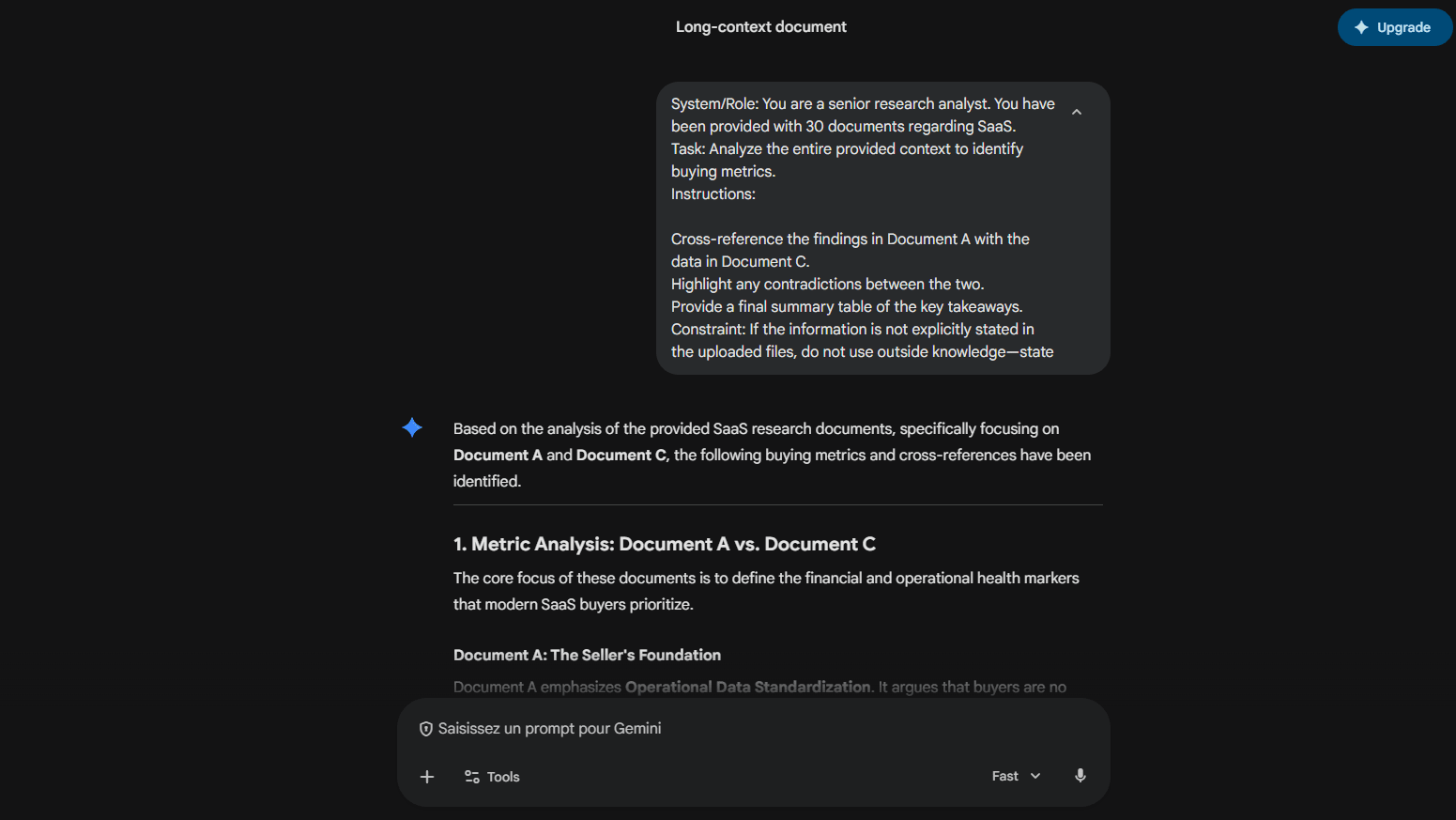Gemini processing long-context documents in a single workflow