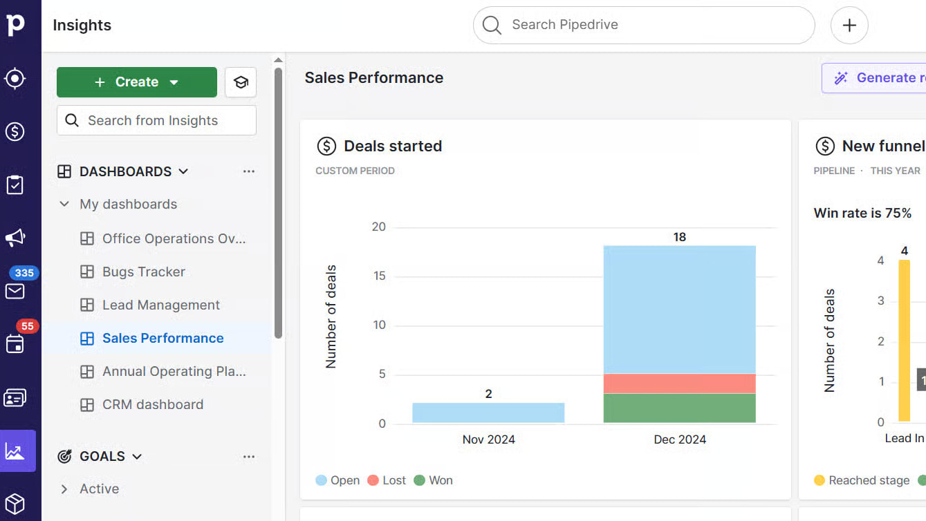 Track sales performance and pipeline insights with Pipedrive