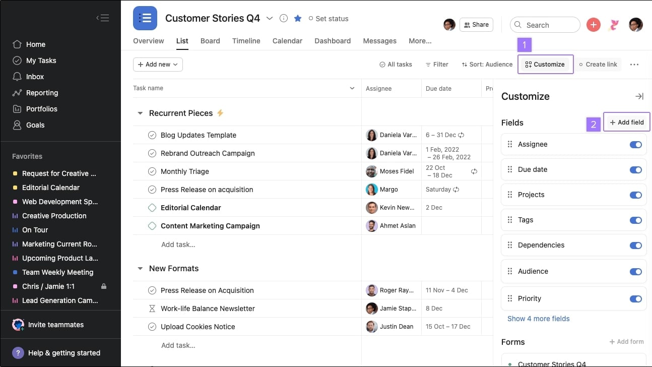 Asana's Customization Options to Add Personalized Fields and Statuses for Tasks