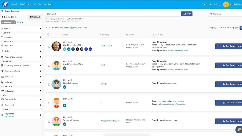 RocketReach empowers users to finely tune their search criteria, allowing for pinpoint accuracy in contact discovery.