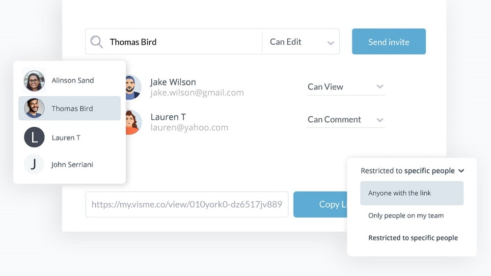 Visme permits multiple users to collaborate on a project simultaneously, enabling real-time edits and enhancing communication within teams. 