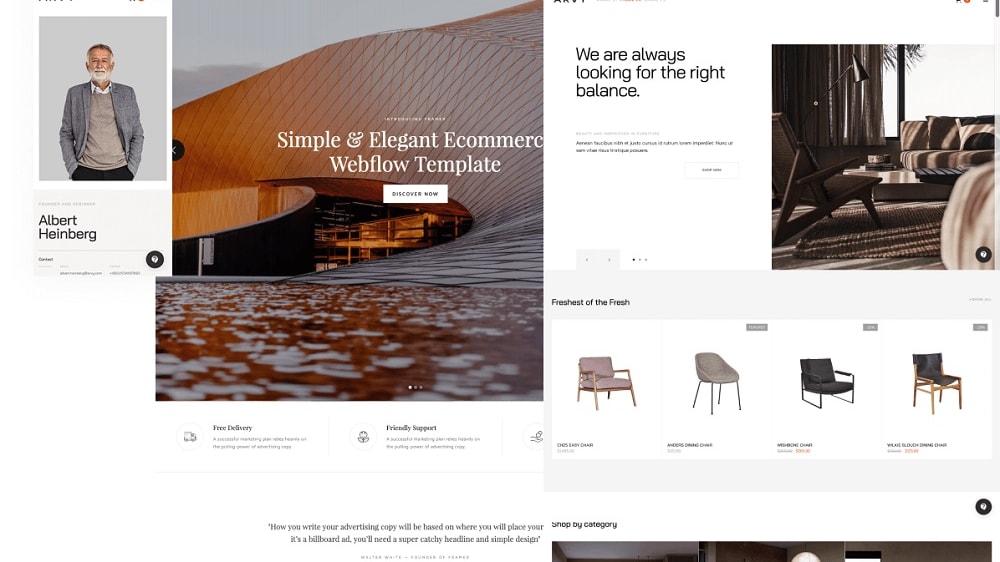 Webflow's template selection stands out with its extensive variety, catering to diverse needs such as portfolios, e-commerce websites, blogs, and more.