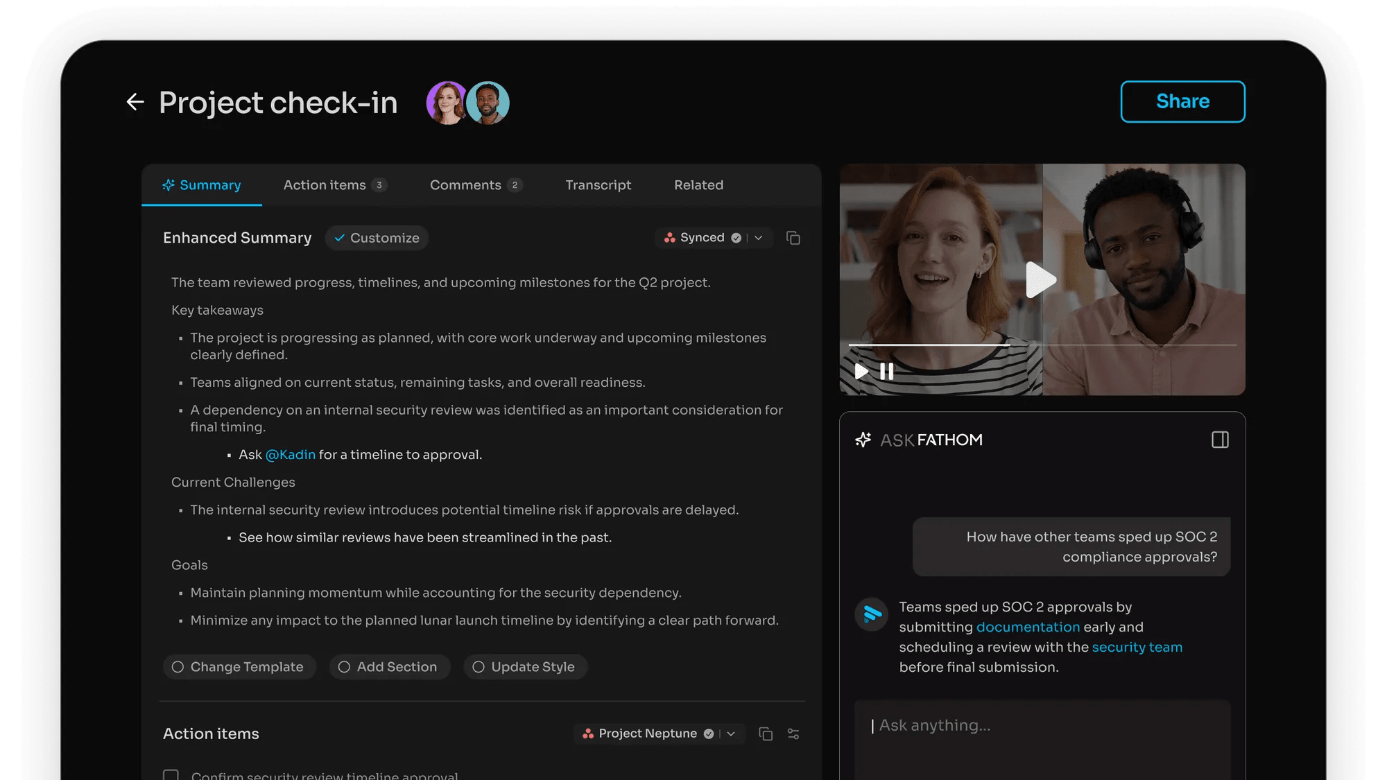 Fathom turns conversations into clear next steps and accountability