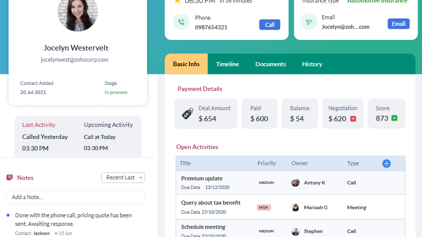 Manage detailed customer records and workflows with Zoho CRM