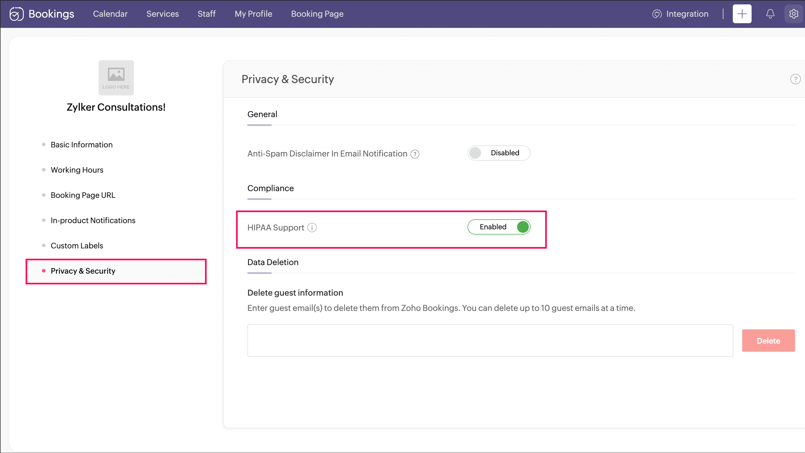 Zoho Bookings Ensures GDPR and HIPAA Compliance for the Protection of Your Customers' Data