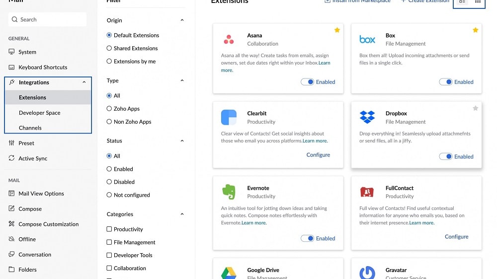 Zoho boasts a vast suite of over 1,800 native applications that seamlessly integrate, like Slack, Shopify and Mailchimp, enabling users to manage multiple business functions cohesively within a single platform