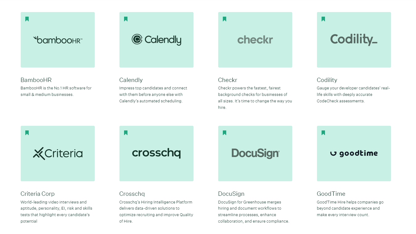 Greenhouse Provides Over 450 Integrations with Tools Including Calendly, DocuSign, and Hired