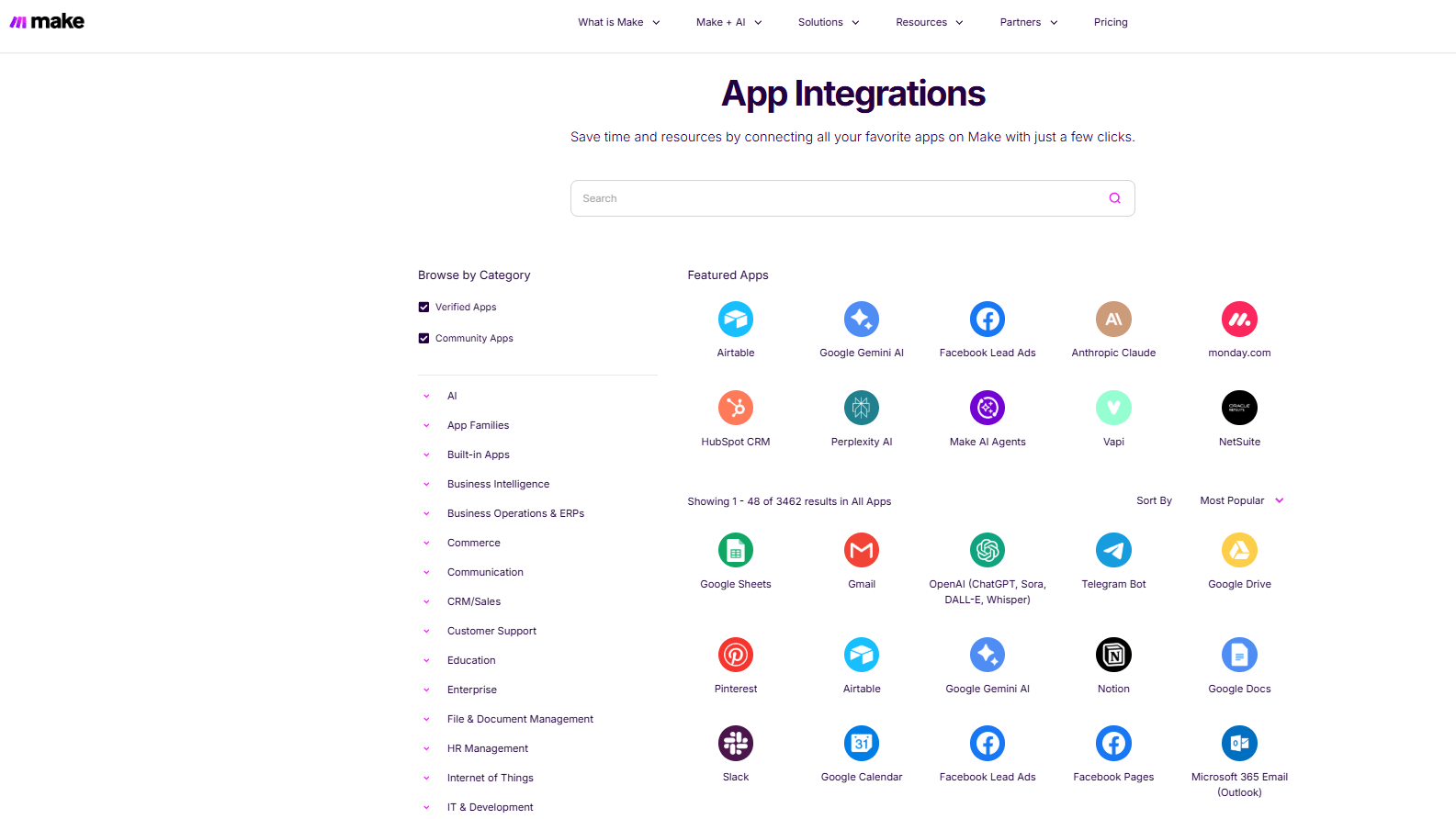 Make's app integration library for connecting thousands of tools