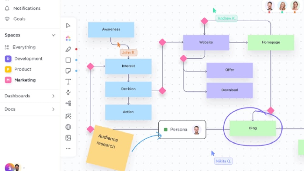 ClickUp enhances teamwork through seamless project and task collaboration, allowing team members to edit shared documents in real time.