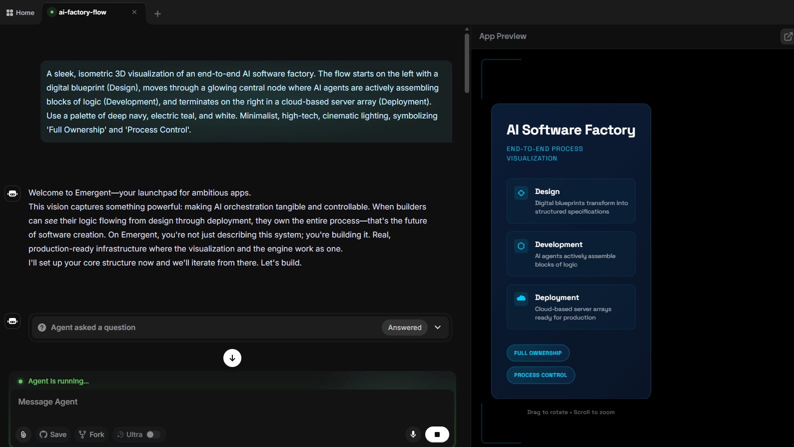Emergent's AI agents orchestrate the full design-to-deployment workflow
