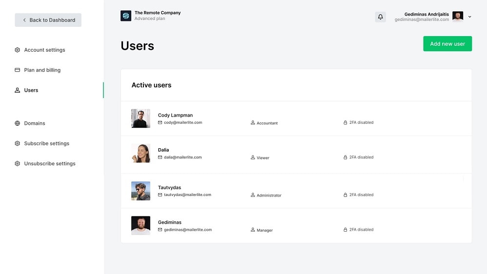 With MailerLite, you can assign roles, share email templates, and optimize workflow among team members.