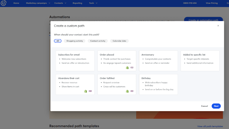 constant contact automation feature options