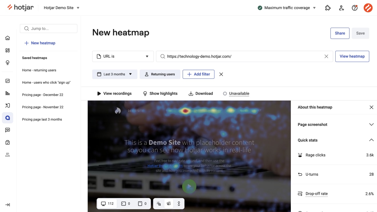 Hotjar's Visual Heatmaps Showing User-Website Engagement