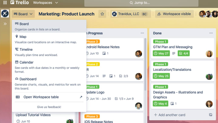 Trello's Board View Showing Step-By-Step Project Details