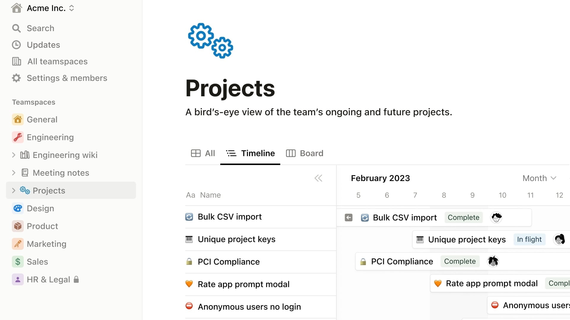 Notion's Project Management with Timeline View Showing Important Tasks