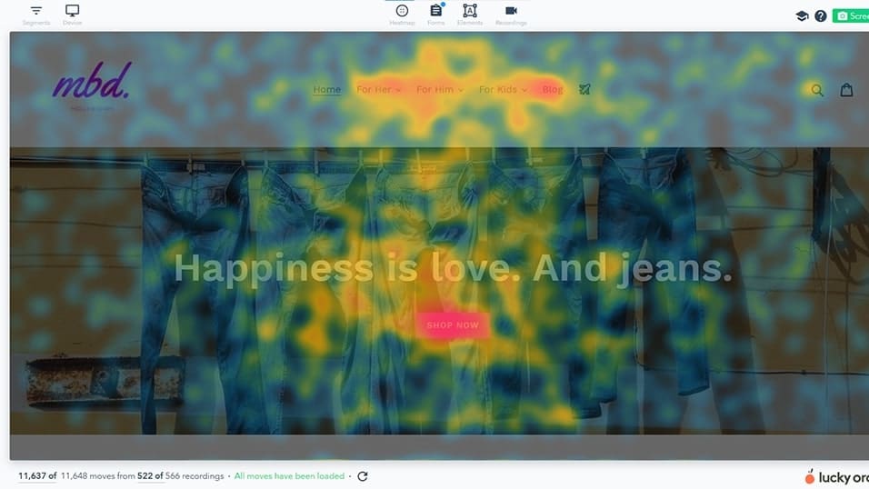 Lucky Orange's Heatmaps Showing How Users Engage with Your Website and Where