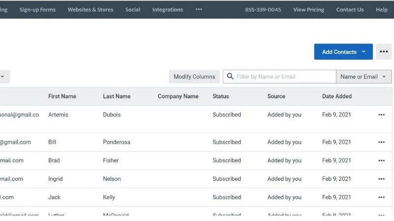 Constant Contact's Contact List Dashboard with Clear Visualization