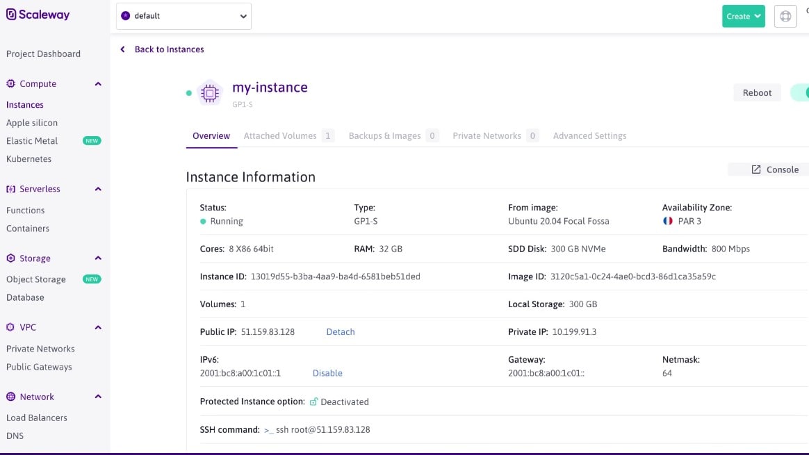 Scaleway's Clear Overview Dashboard of Compute Instances