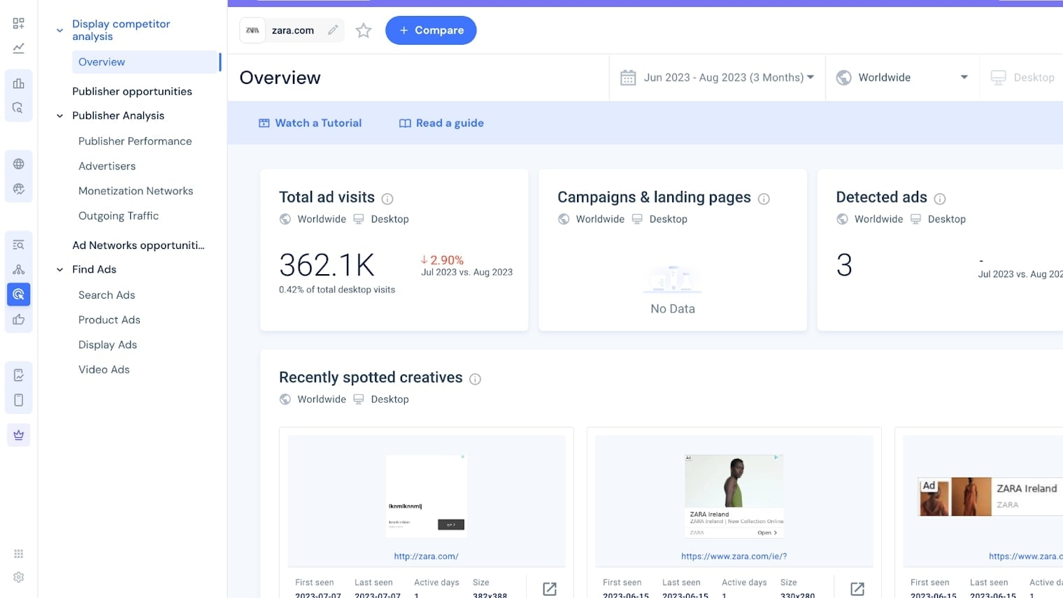 Similarweb’s Advertising Research Screen, Showing Instant Details on Anyone’s Ad Campaigns