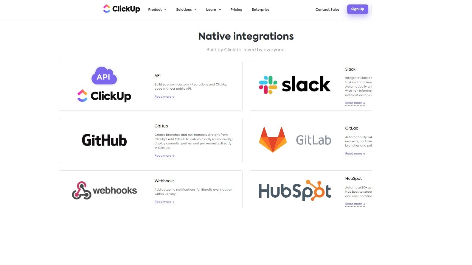 An Example of ClickUp's Native Third-Party Integrations Available