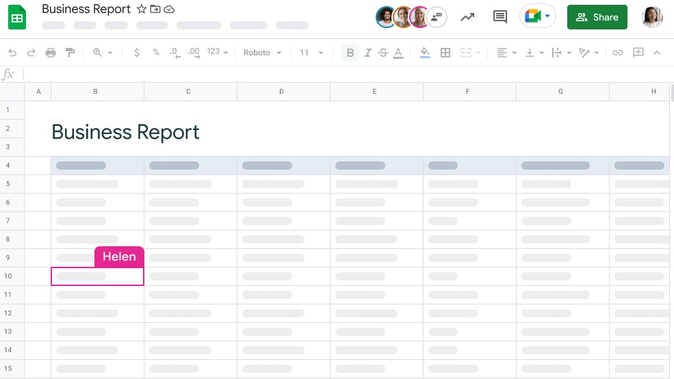 Google Sheets's Spreadsheet with Multiple Tabs and Team Members Collaborating in Real-Time