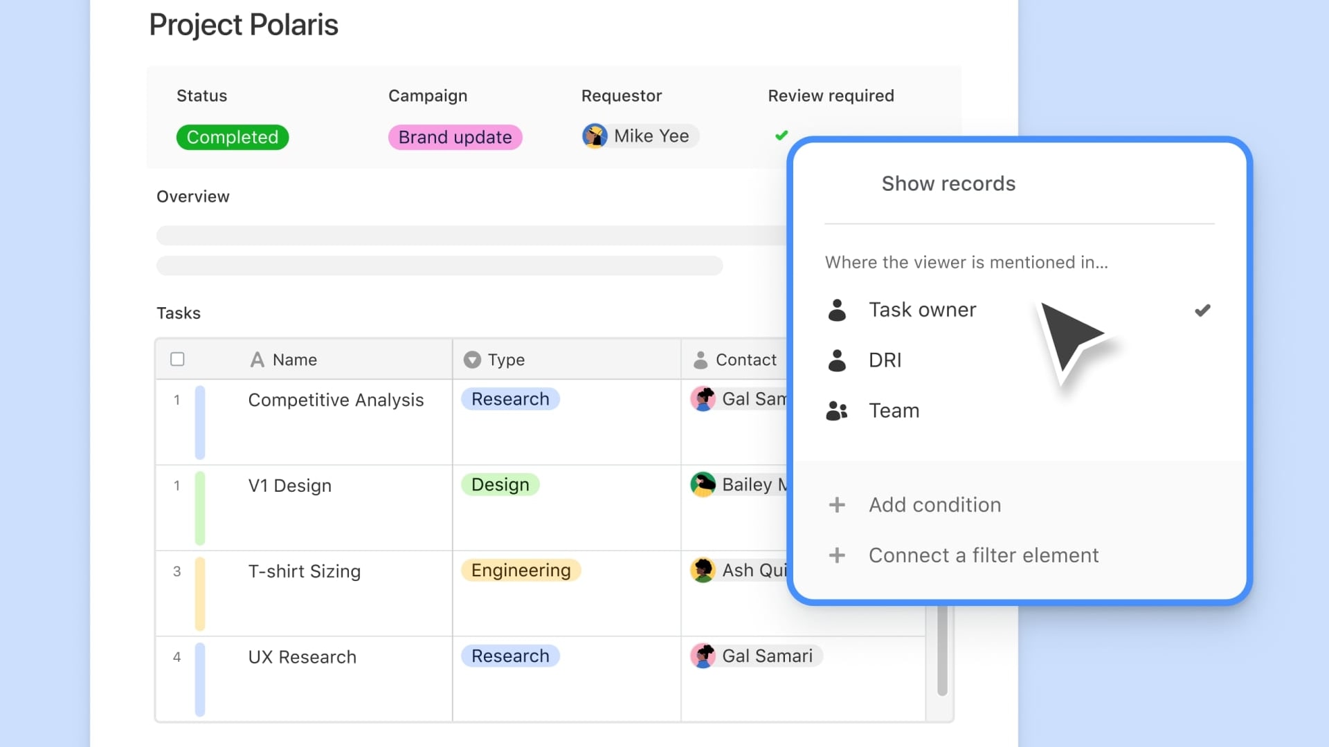 Airtable's Customizable Interface, Showing A Project's Status, Tasks and Overview