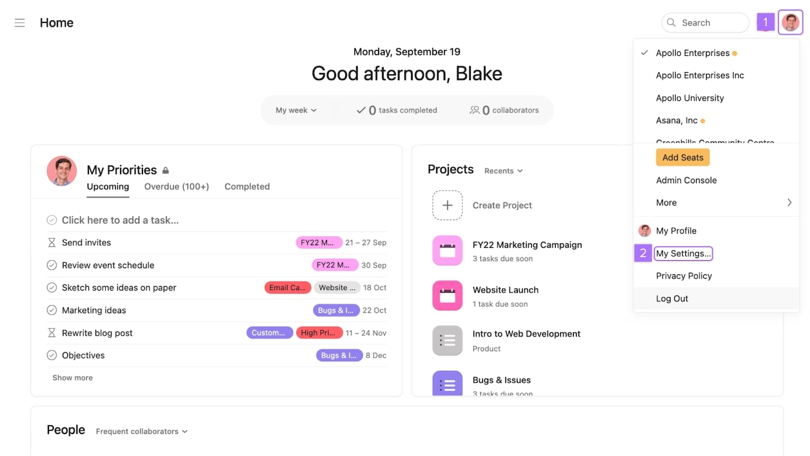Asana's Dashboard with a Comprehensive View on Your Priorities, Projects and Collaborators for Efficient Management