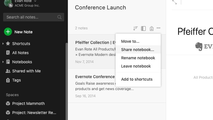 Easily Share Access to Any of Your Notebooks with Your Collaborators on Evernote