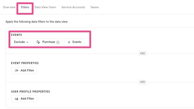 Mixpanel's Data View Filters with Filters like Multiple Event, Event Property and User Profile Property