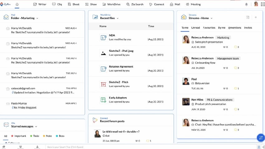 Zoho Workplace's All-In-One Dashboard, Showing All Files and Communications in One Place