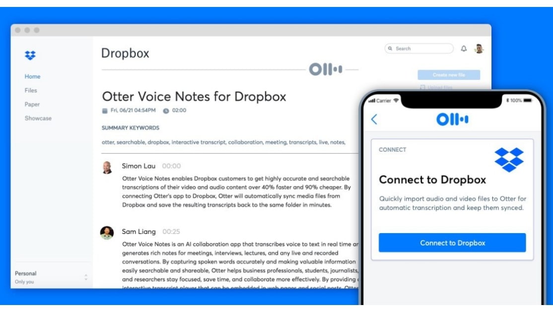 Otter.ai integrates With Dropbox
