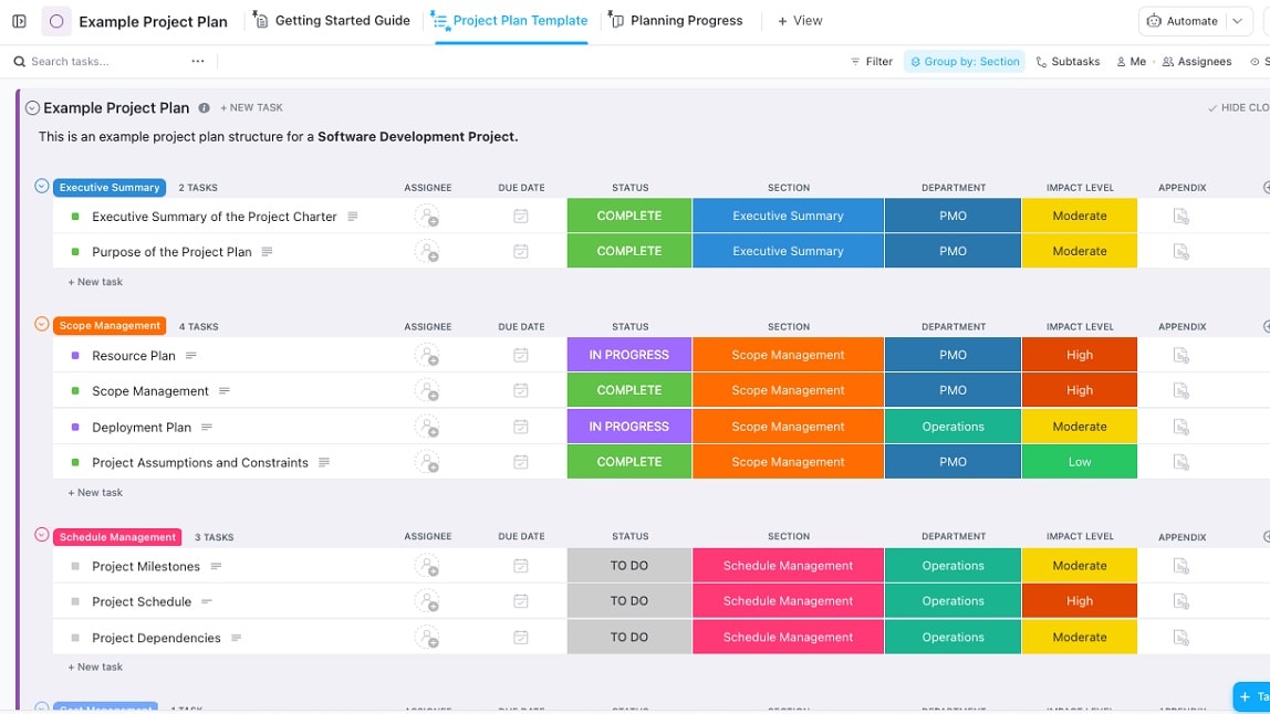 ClickUp's strength lies in its linear progress tracking, enabling teams to easily visualize the flow of tasks from start to finish. 