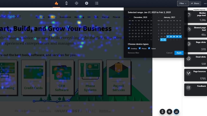 Crazy Egg offers a diverse range of heatmap options, including click heatmaps, move heatmaps, and scroll heatmaps, providing users with a comprehensive visual representation of how visitors interact with web pages.