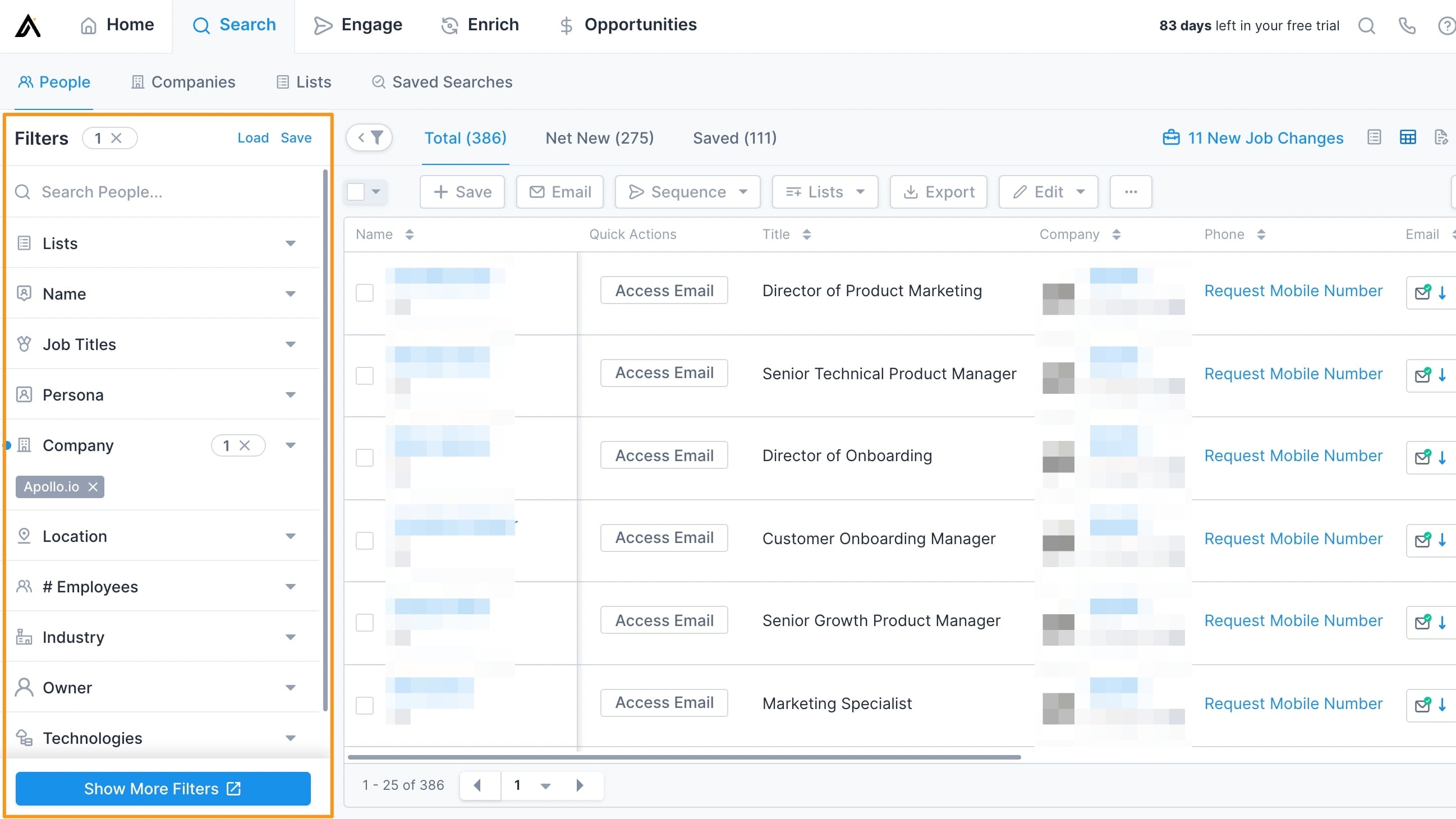 Apollo.io provides users with a robust filtering mechanism that allows them to search for ideal prospects efficiently, whether on LinkedIn through its dedicated Chrome extension or within its extensive database.