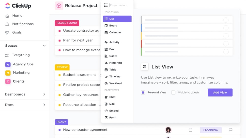  ClickUp's multitask view proves invaluable for teams juggling multiple projects simultaneously.