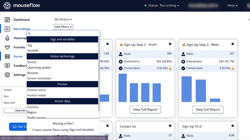 Mouseflow shines when assessing longitudinal performance metrics. Their Trend Analytics paints a detailed picture of evolving website patterns. 