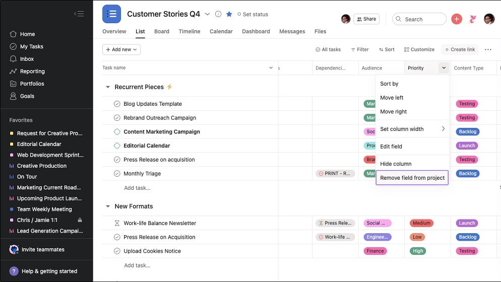  Asana allows you to create custom project templates with specific workflows, dependencies, and task assignments.