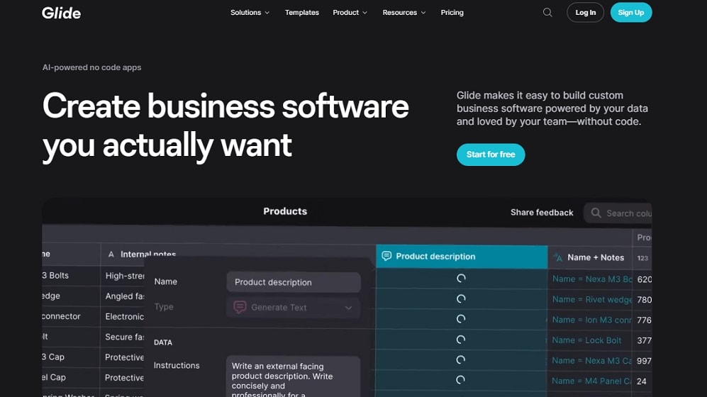 Glide is a no-code app-building platform that can utilize your spreadsheets and databases to create apps.