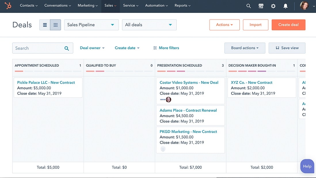 HubSpot's intuitive tool enhances sales tracking efficiency, providing a structured visual representation. 