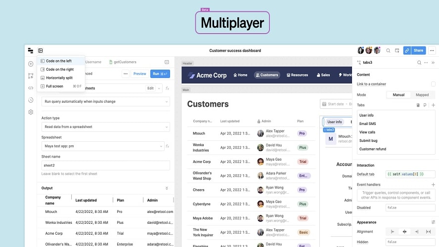 Retool offers a powerful feature: real-time collaborative editing, allowing team members to work simultaneously on tools.