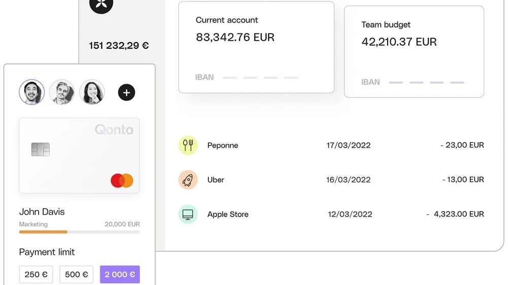Qonto allows users to seamlessly collaborate with their teams by granting varying levels of permissions, controlling access to features like making payments and viewing transactions. 