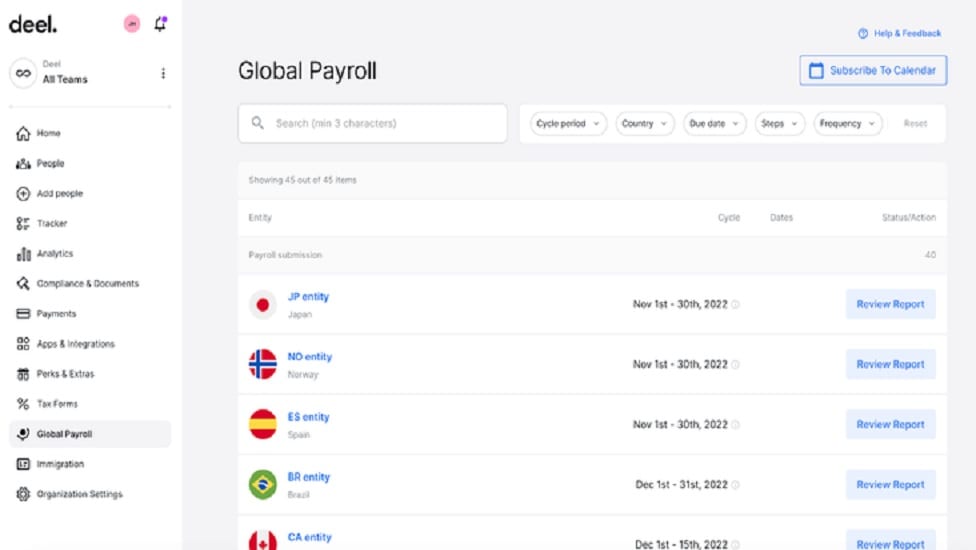 Deel stands out with its integrated global payment system that addresses all common concerns such as conversion rates, various payment methods, and related accounting issues.