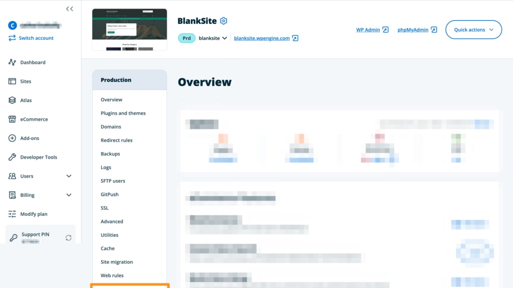 WP Engine's Interface Where You Can Easily Set Up and Customize Your Site, Including Staging and Development