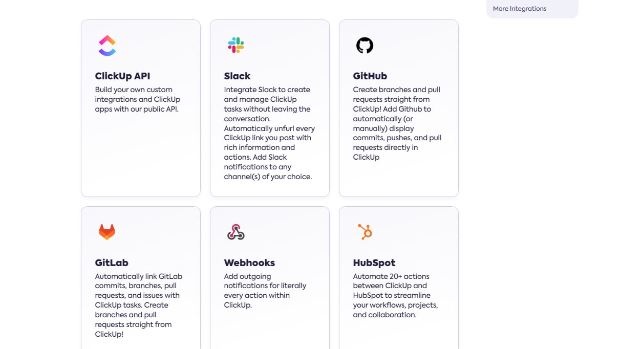 ClickUp Provides a Wide Range of Native Integrations and More to Streamline Your Workflow, Including Slack and HubSpot