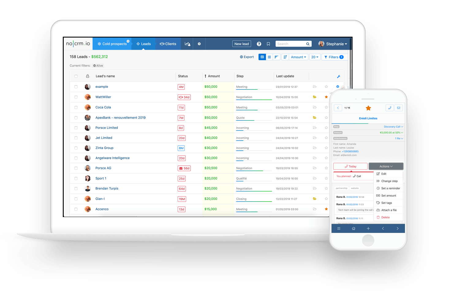We are focused on helping you track and close deals without spending hours filling out forms. Take control of your sales process! noCRM.io is a SaaS lead management solution with a focus on the next action. We know that having the right sales tool is a prerequisite to galvanizing sales teams. noCRM.io is moving the conversation from customer management to lead conversion. We provide a lead management software that eliminates the distractions of standard CRMs and gives the power back to salespeople. noCRM.io places leads at the heart of the system and allows sales teams to operate in the way that best suits them to close more deals.