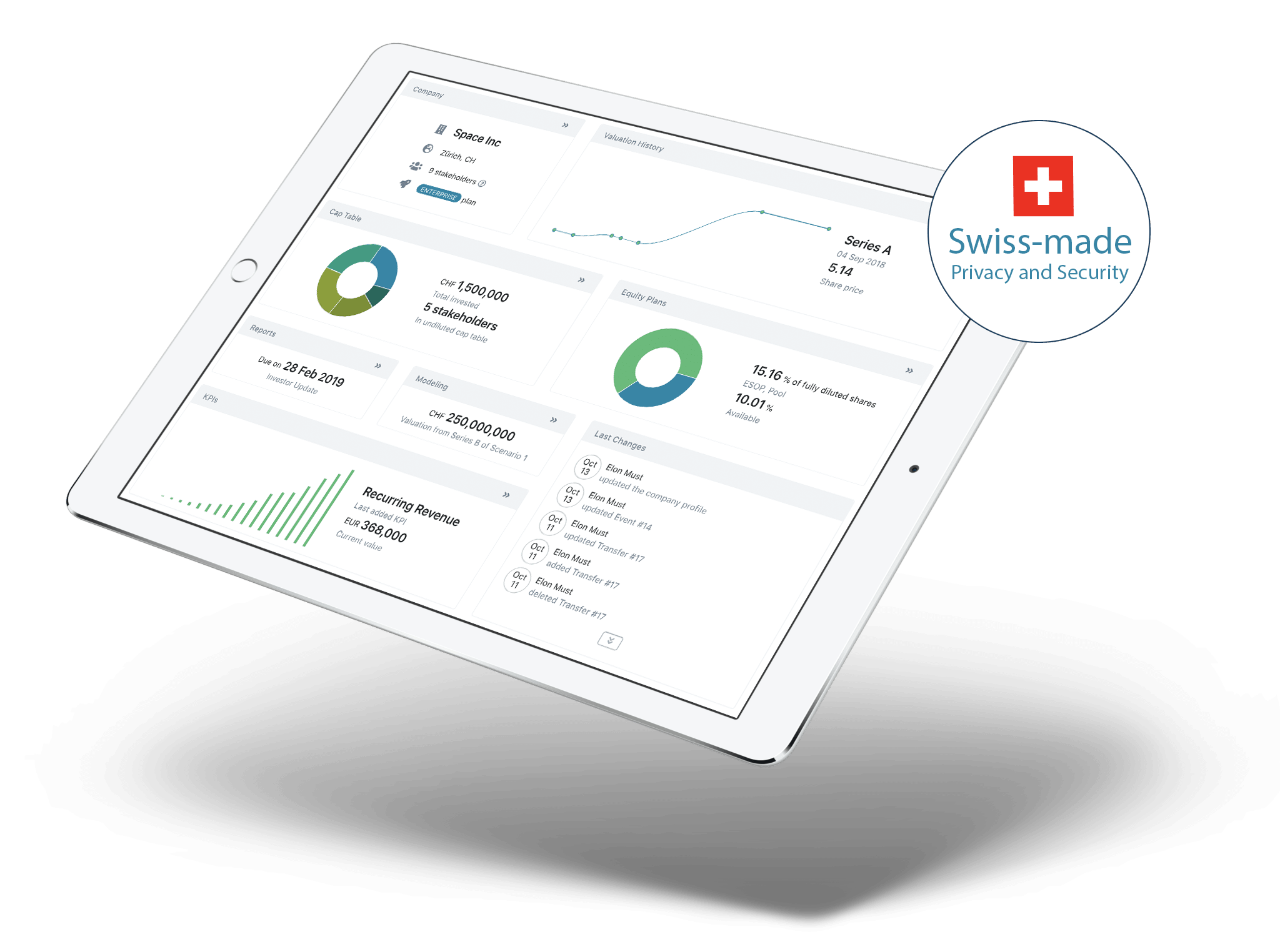 Ledgy is the European equity management solution for fast-growing startups. A scalable infrastructure for all equity-related topics with best-in-class security and privacy. Get your cap table and employee participation plans right, from the beginning. Make your financing rounds a success and engage your investors and employees. Know your data is safe and compliant. The portfolio always gives investors or employees the latest information about their investments and vesting.