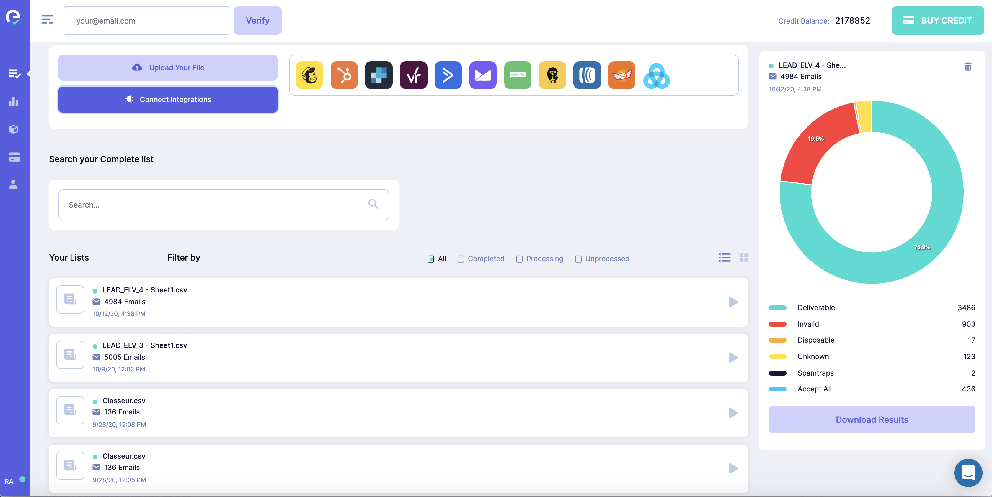 Email List Validation is an email verification system with real time API and file upload, which offers tools for verifying emails individually or in bulk, in order to ensure that email communications such as newsletters or marketing content are not flagged as spam when sending to subscribed customers.