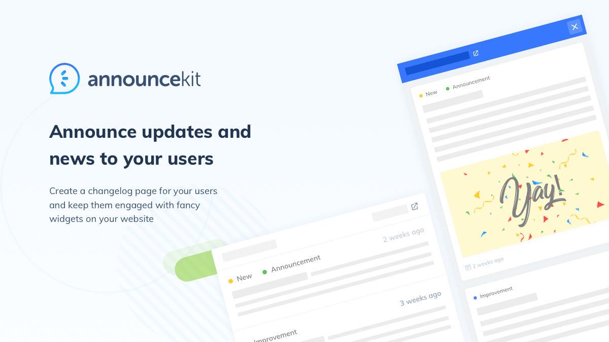 AnnounceKit is a beautifully designed newsfeed powered with great features like in-app notification widgets, email notifications, user segmentation, and feedback collection. It helps you to create a whole new marketing & communication channel from a simple product updates page. It's the best and easiest way to announce product updates, release notes, changelog, or whatever you call it. It's powered with custom domain hosting, private internal feed, boosters and user tracking.
