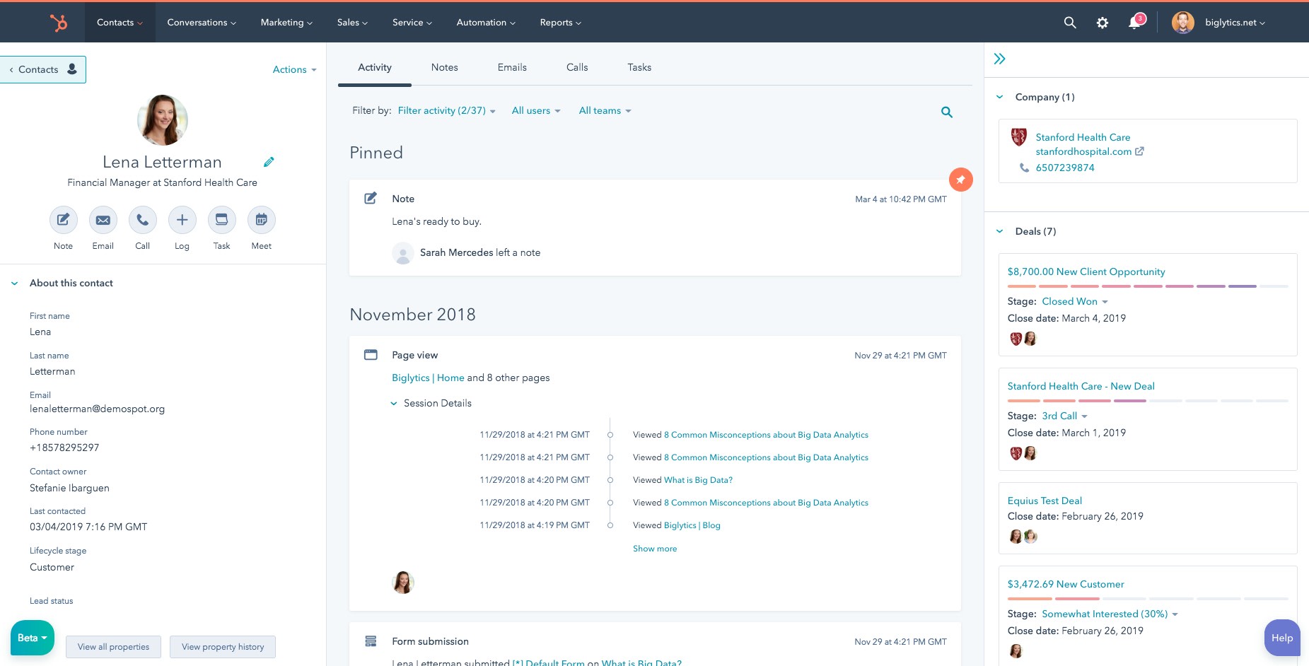 Keep track of all your contacts and interactions with HubSpot